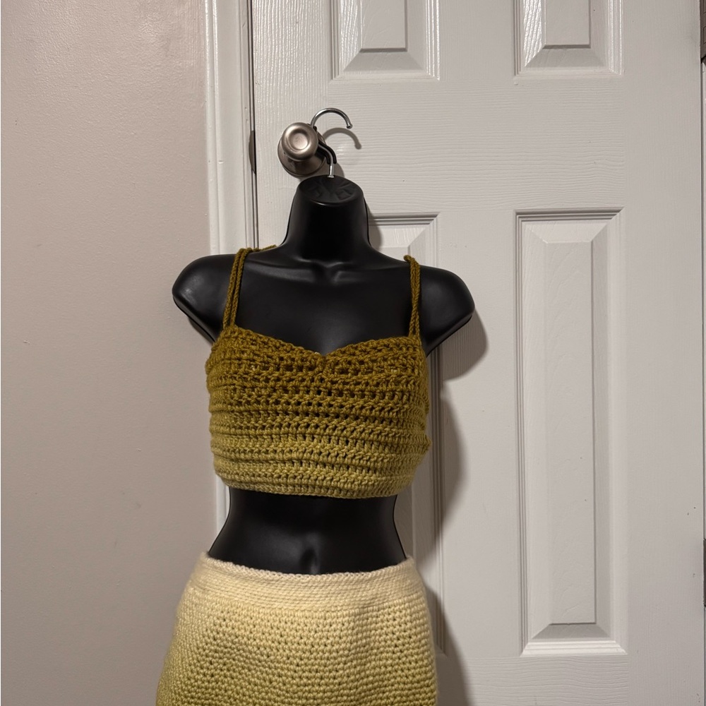 Olive Green Crochet Crop Top, multi tops